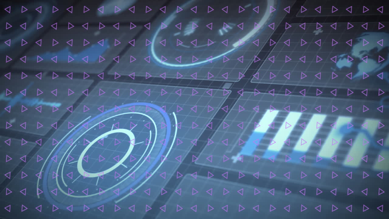 animación de patrones abstractos a través de la interfaz con escáner redondo y procesamiento de datos estadísticos