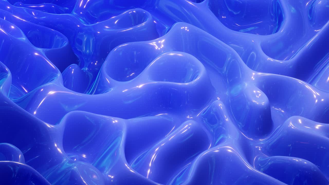 4k에서 루프 된 축제 액체 bg, 밝은 반이는 표면에 추상적인 파동 패턴, 푸른 색, 부드러운 애니메이션에서 페인트 액체에 파동, 점성 3d 액체에 반이는.