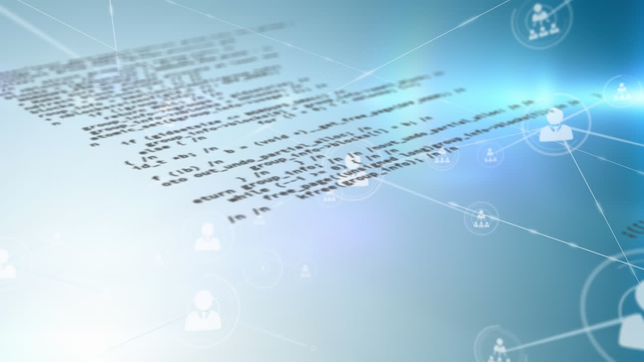 animación de la red de conexiones con iconos y procesamiento de datos