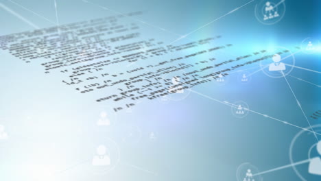animación de la red de conexiones con iconos y procesamiento de datos