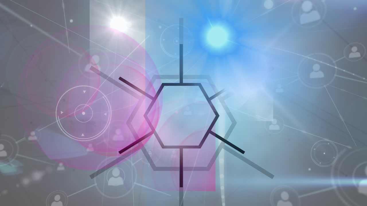 검은색 배경 위에 미디어 아이콘으로 연결 네트워크의 애니메이션