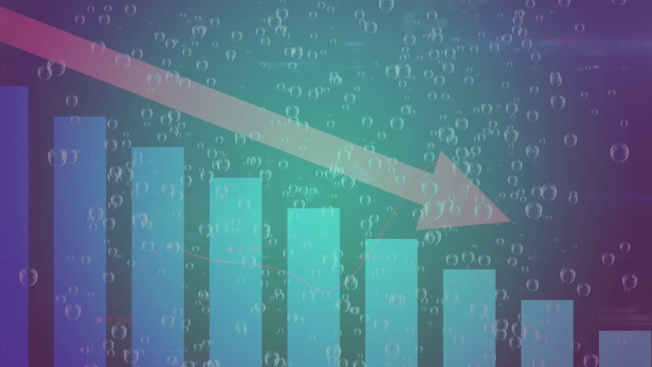 녹색 그라디언트 배경에 대한 통계 데이터 처리에 대한 거품의 애니메이션