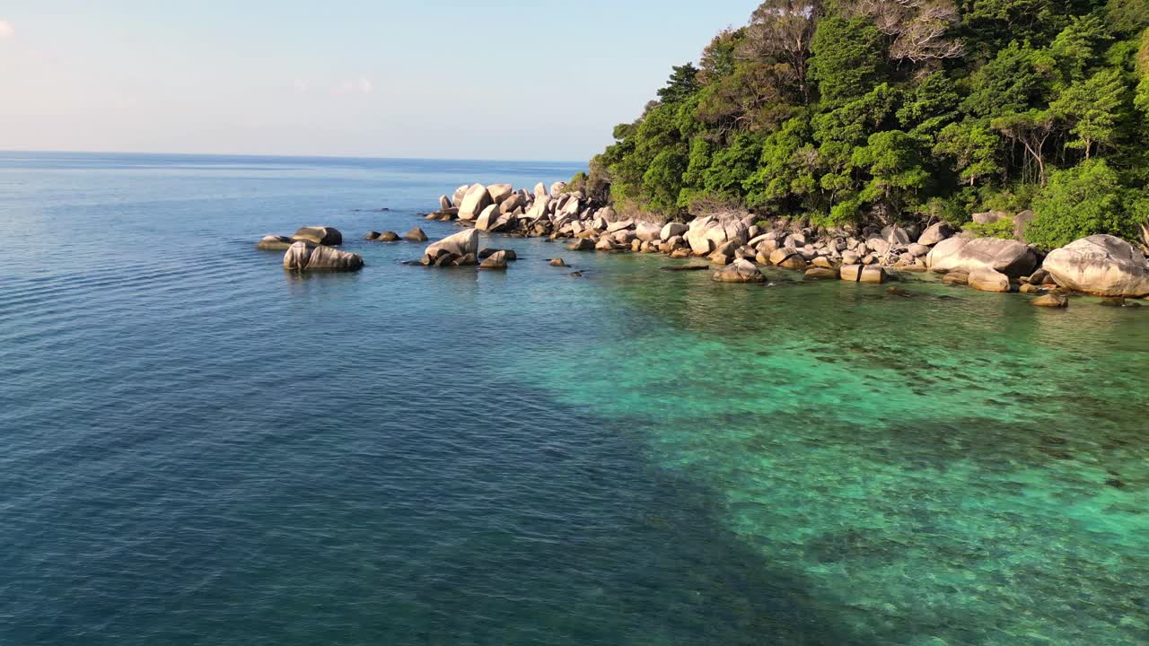 Seychelles beach palm trees smooth rocks