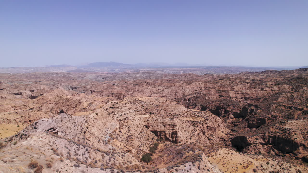 Aerial panoramic view of the Gorafe desert in Granada, Andalusia, Spain