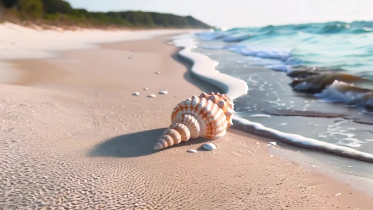 Seashell Resting on a Sandy Beach Shoreline