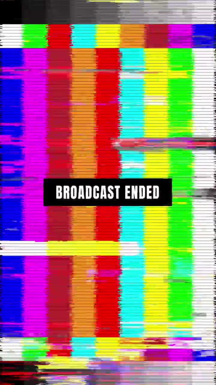 Broadcast Ended Text Overlay on Distorted Television Test Pattern