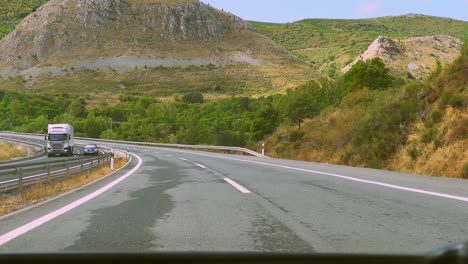 driving view from car windshield of highway at asturias, spain