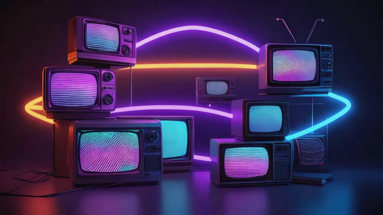 Retro TVs with Neon Lights