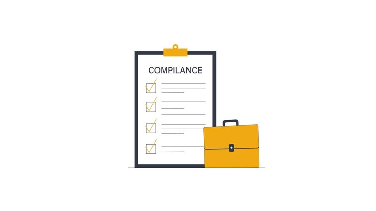 Animated Compliance Checklist with Briefcase on White Background