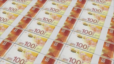 100 israeli new shekel banknotes printed by a money press