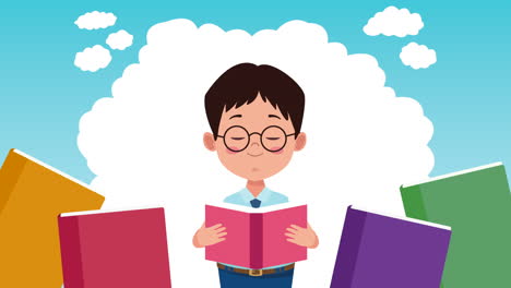 de vuelta a la temporada escolar con el niño pequeño y los libros en el campamento