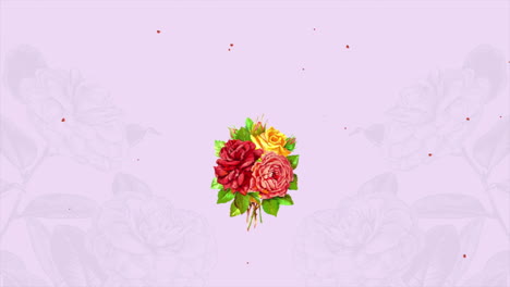 rosas rojas de cosecha y flores en gradiente púrpura