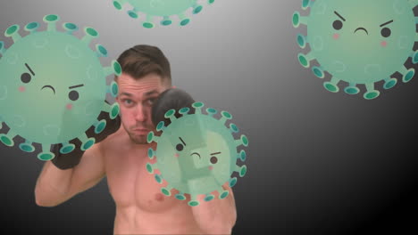 animación de células de virus sobre el boxeo del hombre caucásico