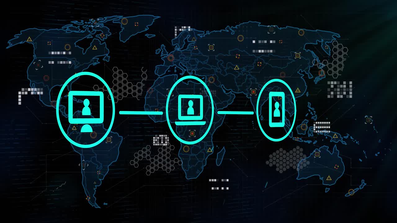 세계 지도 및 데이터 처리에 대한 미디어 아이콘 네트워크