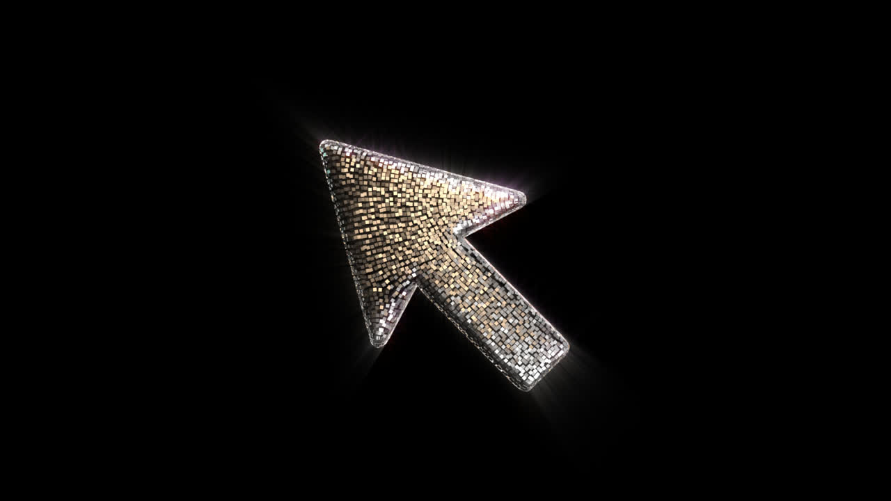 Shimmering Pixelated Cursor Icon on Black Background