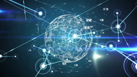 red de conexiones y animación de puntos de datos sobre el globo digital