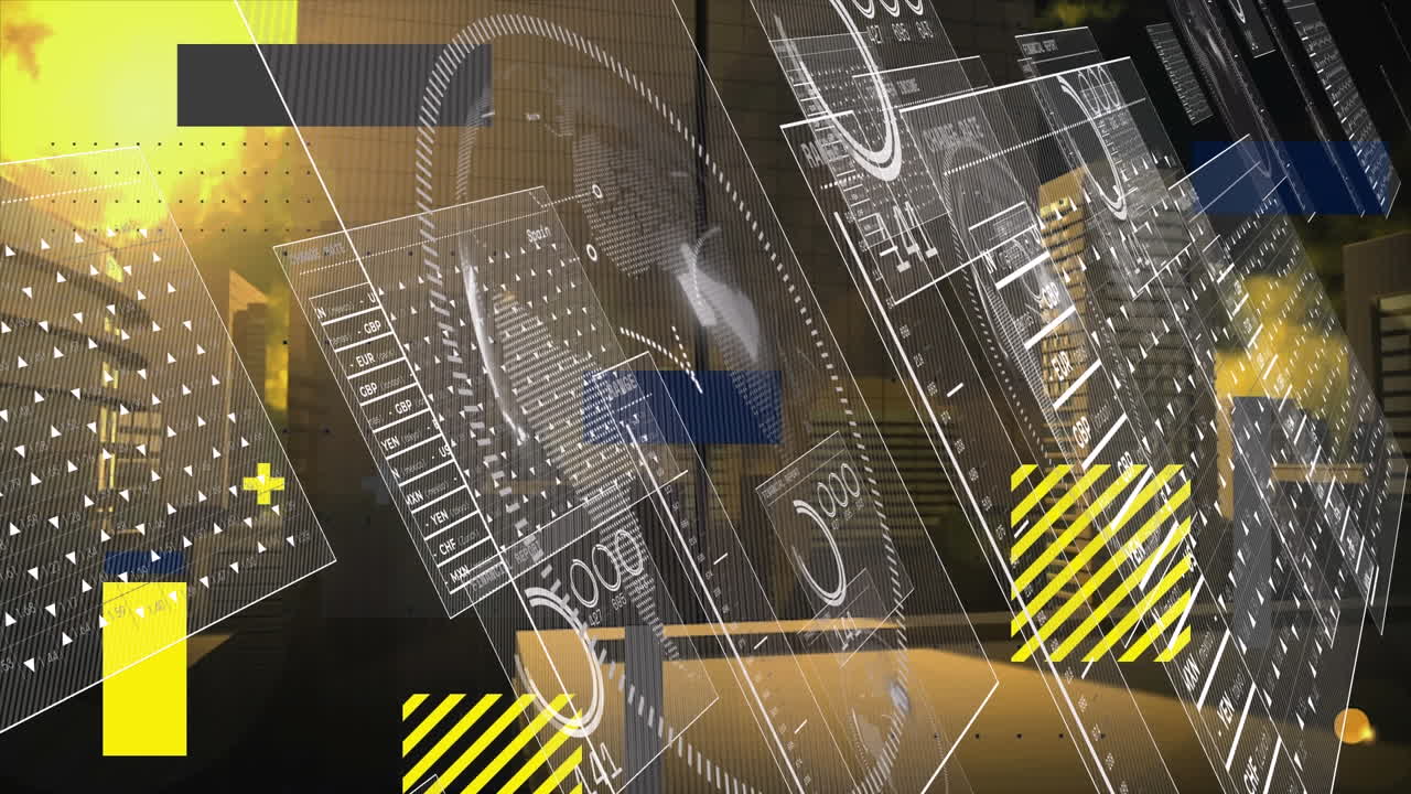 animación del procesamiento de datos sobre el paisaje urbano