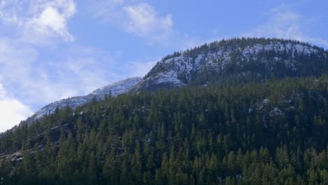 Dichte-Bäume-An-Den-Berghängen-Unter-Blauem-Himmel-Mit-Weißen-Wolken-Tagsüber