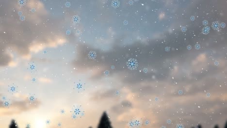 animación de la nieve cayendo sobre el fondo del paisaje invernal de navidad