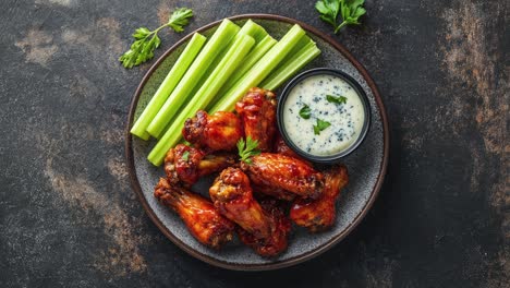 cerrar las alas de pollo con apio y aderezo de rancho