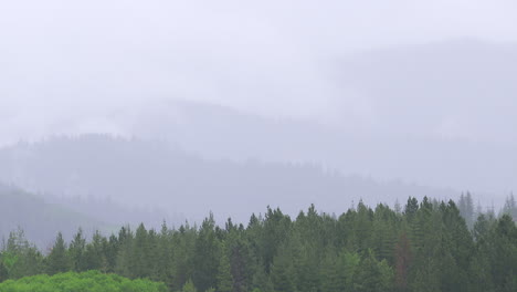 A-storm-rolls-through-the-Idaho-northern-mountains-with-bright-green-trees-and-moving-clouds