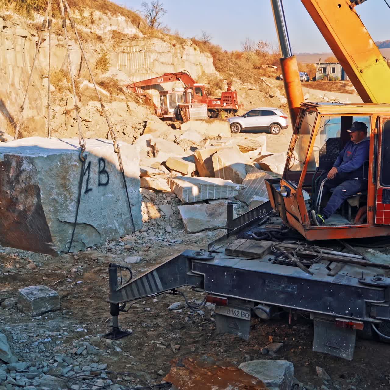 Lifting crane in marble quarry