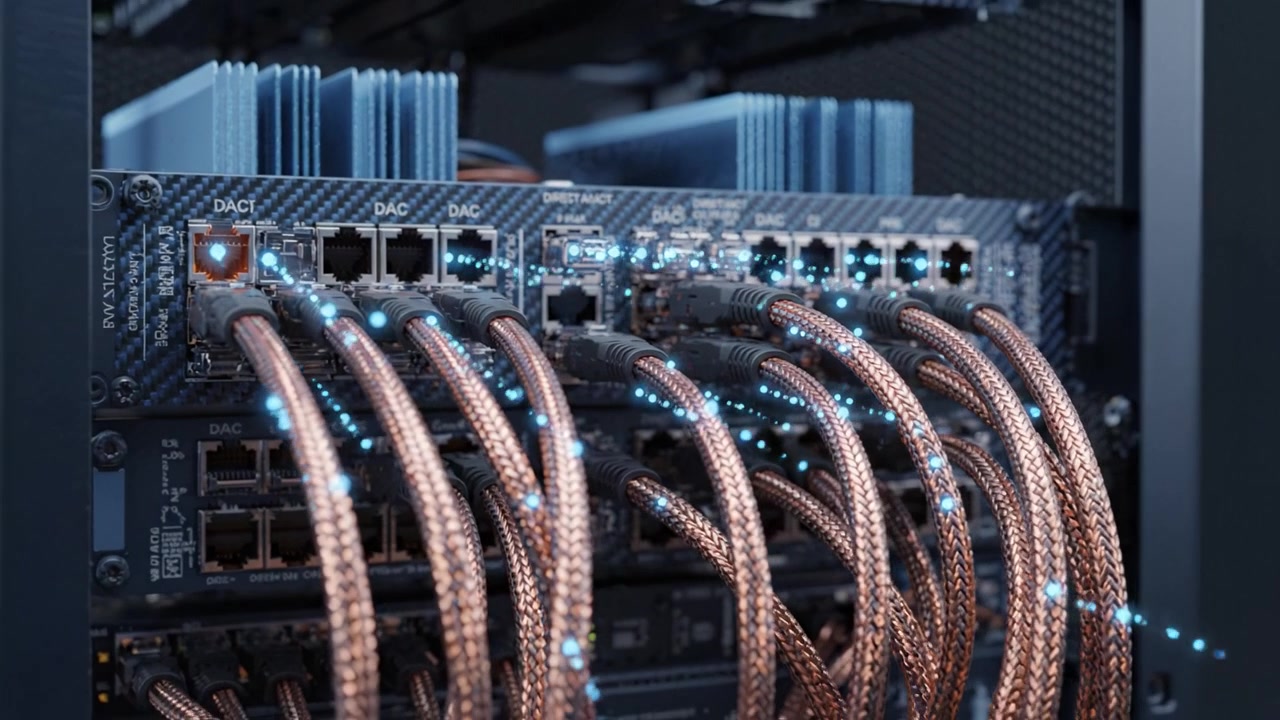 Intricate Network of Cables and Connectors in a High-Tech Equipment Rack: A Close-Up View of Connectivity for Modern Technology Systems
