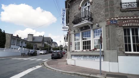 street view of a town with a hotel