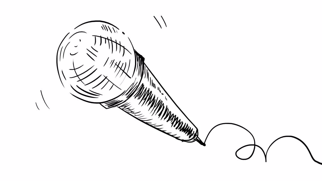 animación de un micrófono giratorio sobre un fondo blanco.