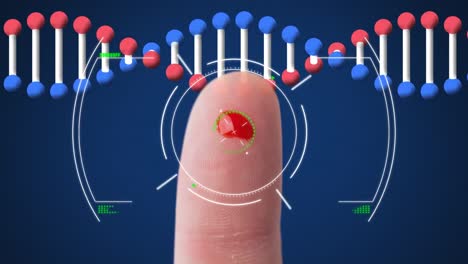 animation of scope scanning and dna strand over finger with blood drop