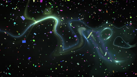 Colorful-confetti-and-glowing-light-trails-animation-on-dark-background