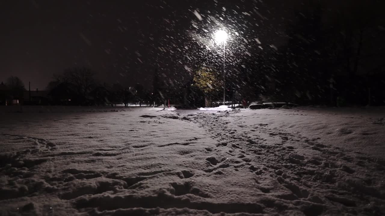 prado nevado al aire libre por la noche