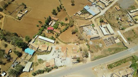 birdseye aerial view of loitokitok kenya, shanty poor neighborhood of nairobi suburbs, kenya