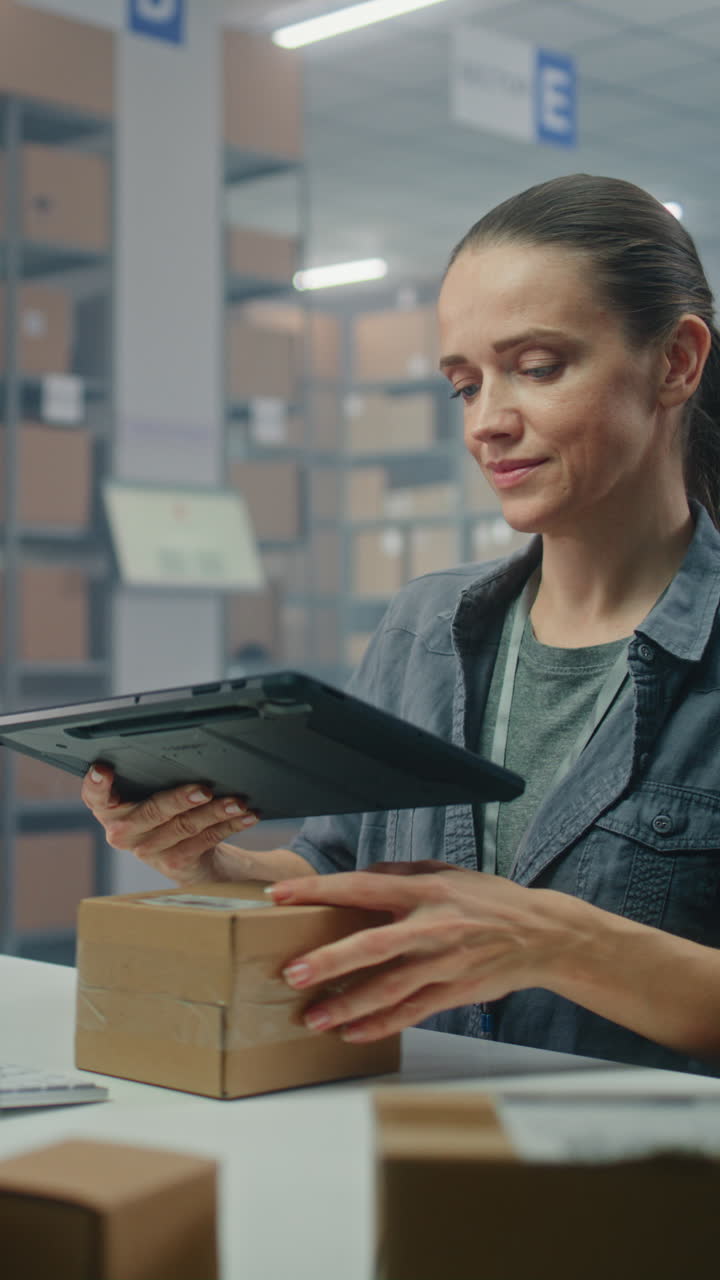 trabajador de almacén escaneando paquetes con tableta