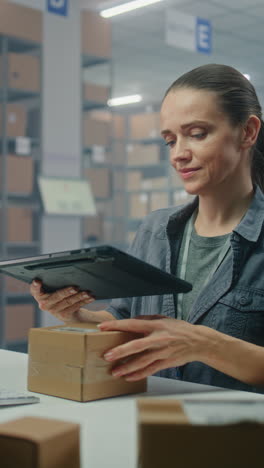 warehouse worker scanning packages with tablet