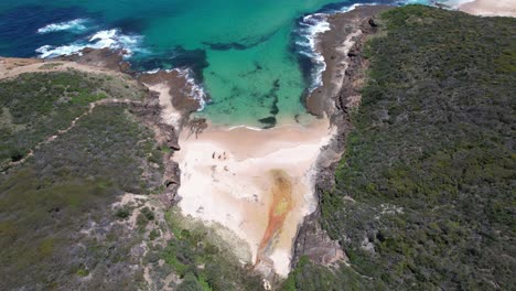 scenery of bongon beach in frazer park, nsw, australia - aerial drone shot
