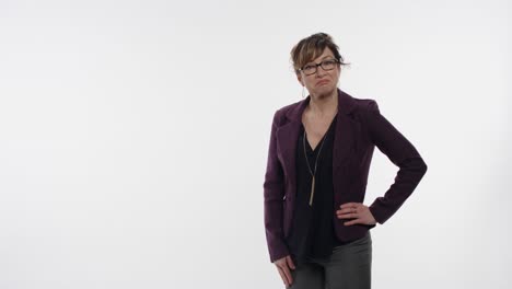 middle aged businesswoman reacts to a graphic that makes sense