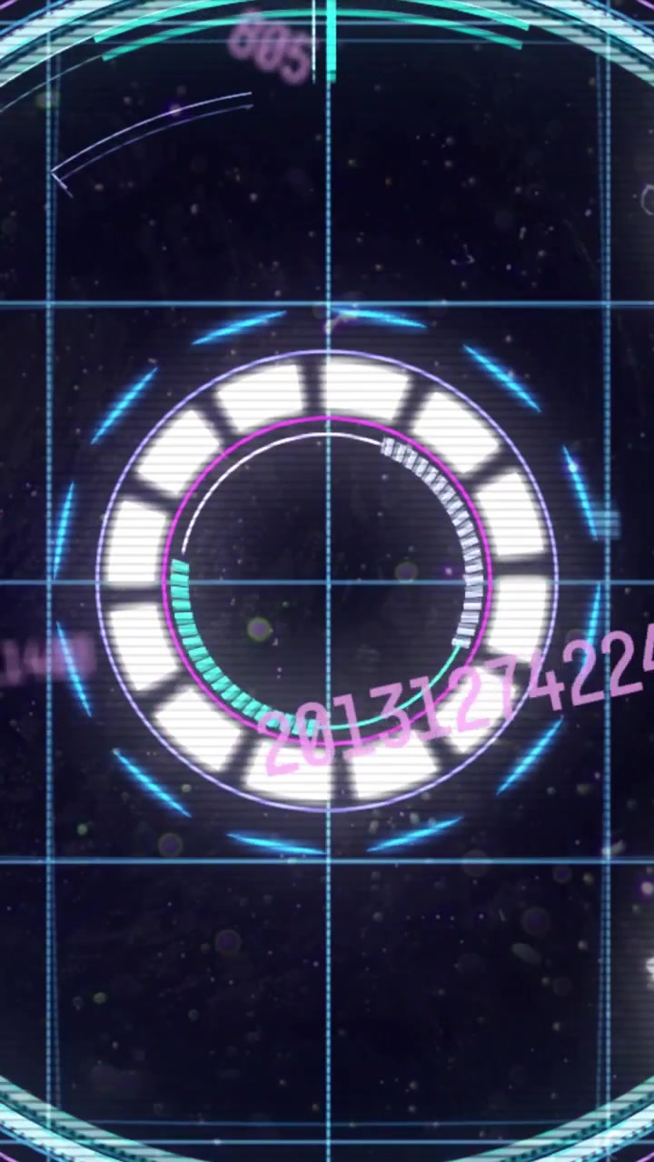 Vertical video: On ping HUD ring building rotating ticks pulsing fading leaving numbers for readout