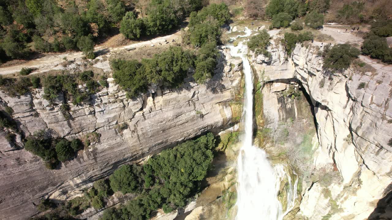 Aerial views of the waterfall of Sallent in the spanish pyrenees after the heavy rains