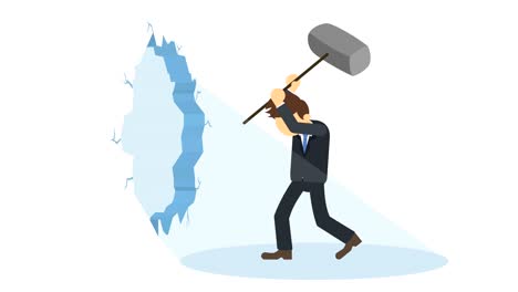 hombre de negocios rompiendo la pared. libertad y concepto de desafío. ilustración de bucle en estilo plano.