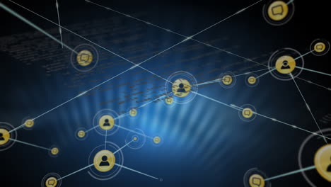 animación de la red de conexiones con iconos sobre el procesamiento de datos