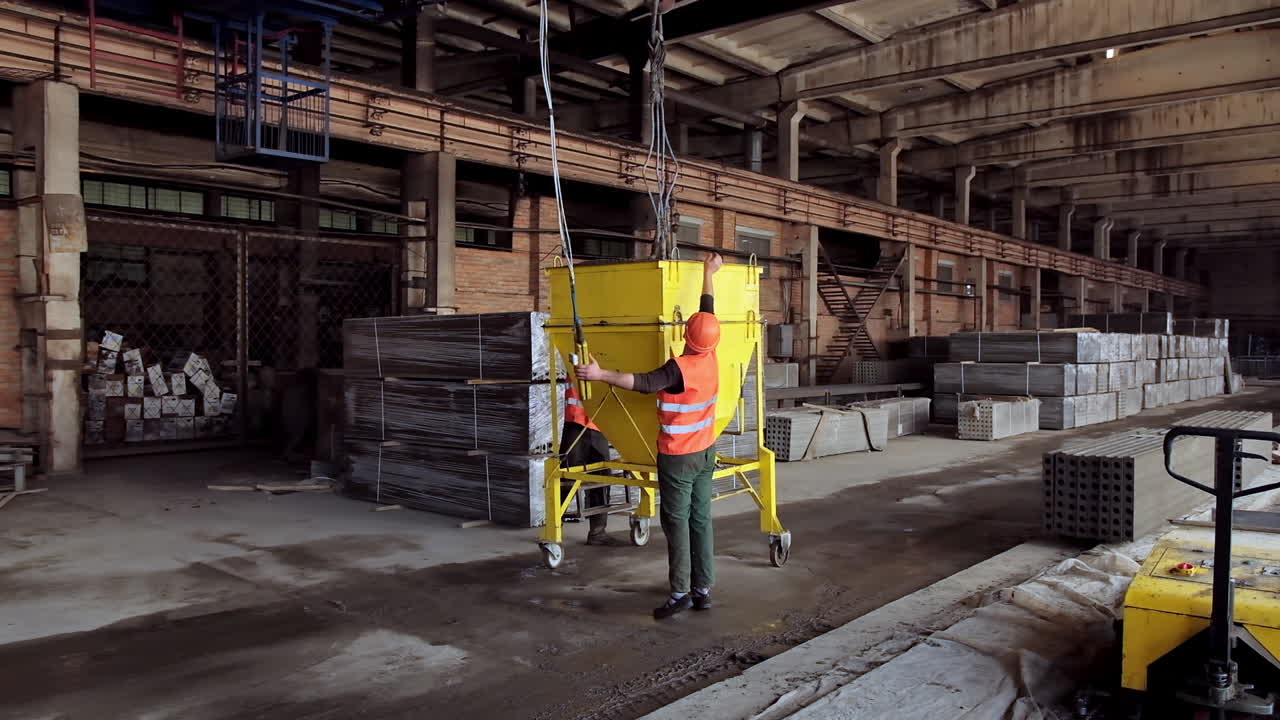 Concrete blocks production. Process of producing concrete blocks at factory