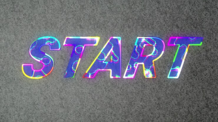 Animation of start text on grey background