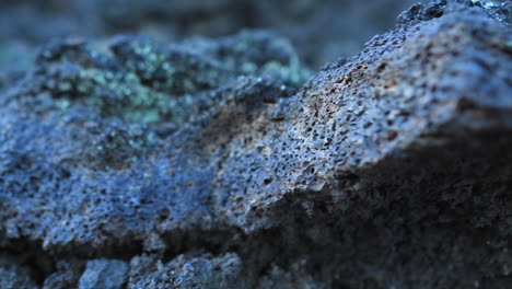 close up of a black lava stone, rock formation, dolly left