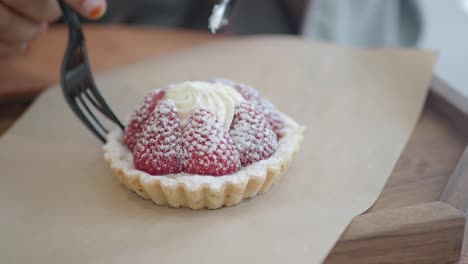 closeup of a strawberry tart on a table