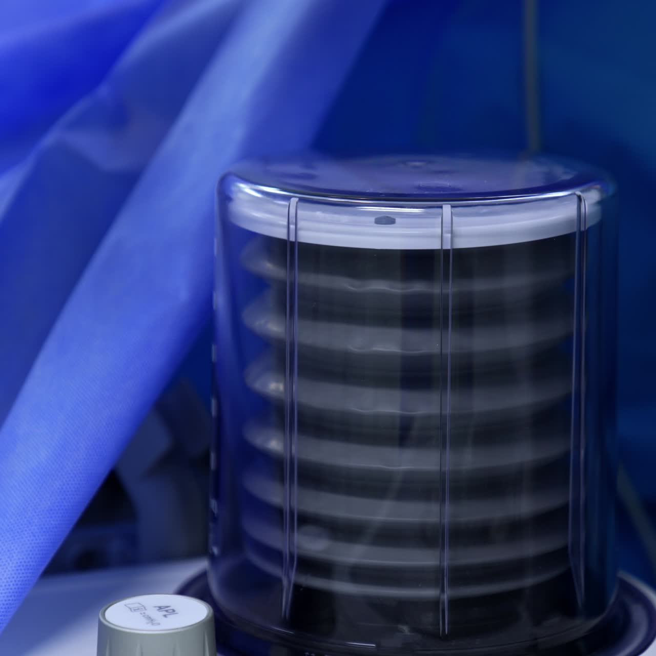 Working pump of a lung ventilation machine. Modern equipment pumping air to the patient under surgery. Close up