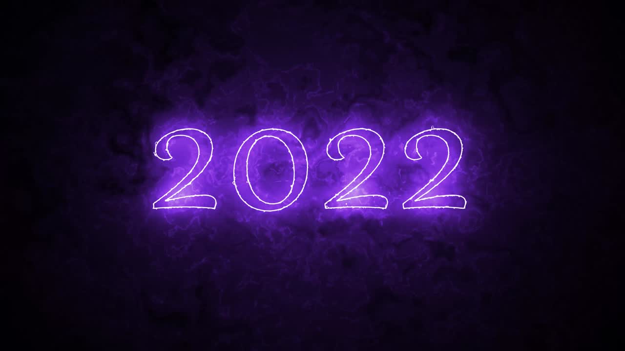 feliz año nuevo. fondo de luz de neón violeta, brillante parpadeante fondo de texto de neón 2022.