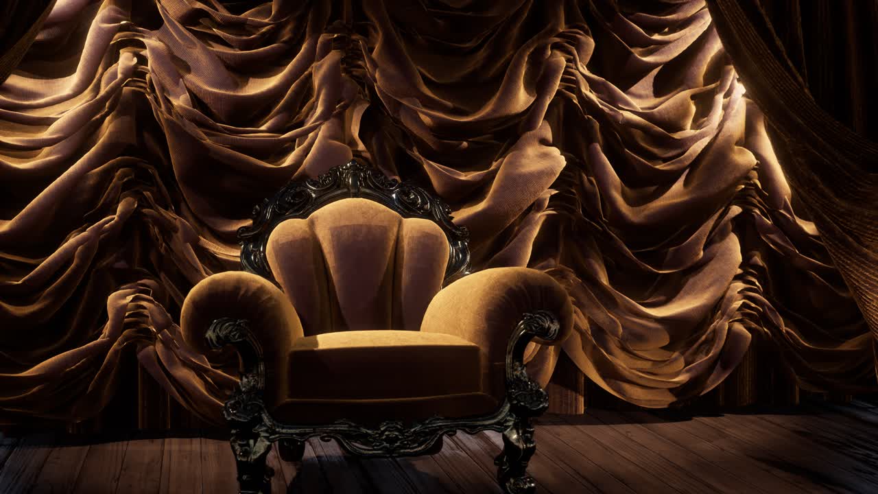 escenario de cortina de teatro de lujo con silla