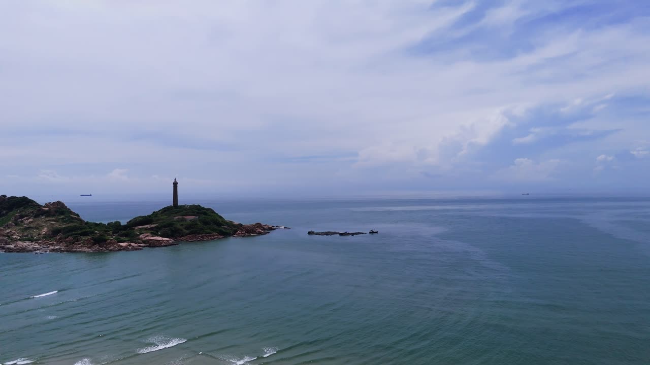 Aerial View Pan of the Coast and the Famous KE GA Cape in Binh Thuan (Vietnam) During the Rainy Season