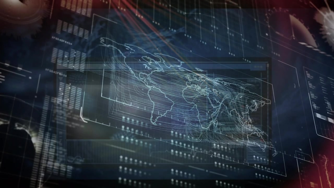 Animation of scopes scanning and data processing over world map